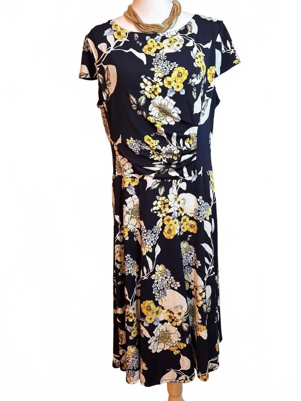Navy and yellow floral jersey dress 12